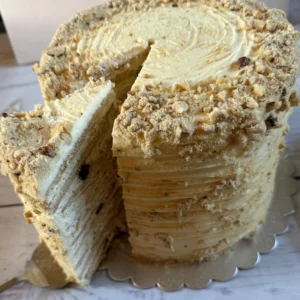 Medovik Honey Cake with Crème Fraîche and Sour Cherry