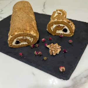 Medovik Roll – Honey, Walnuts & Amarena Cherries
